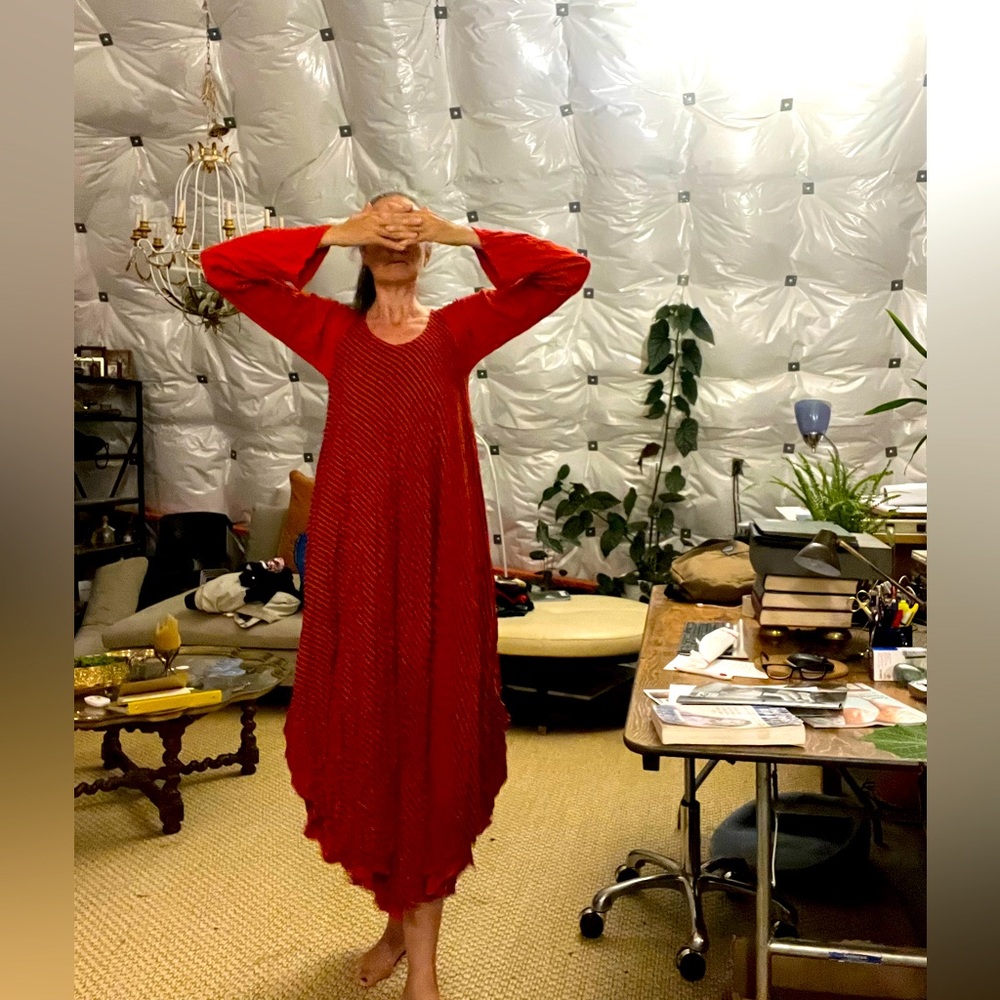 Weighty, double layer, multi-wear Orange-Red Long Sleeve Dress